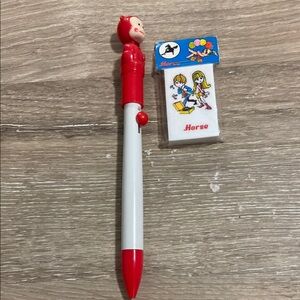 Vintage Japanese Red and White Kids Pen and Eraser Set